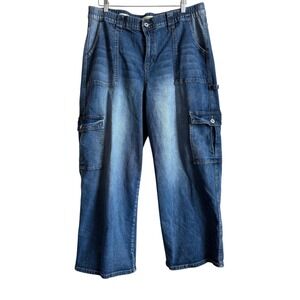 Celebrity Ace 90's Skater‎ Womens Denim Jeans Sz 22 Blue Cargo Wide Leg Stretch